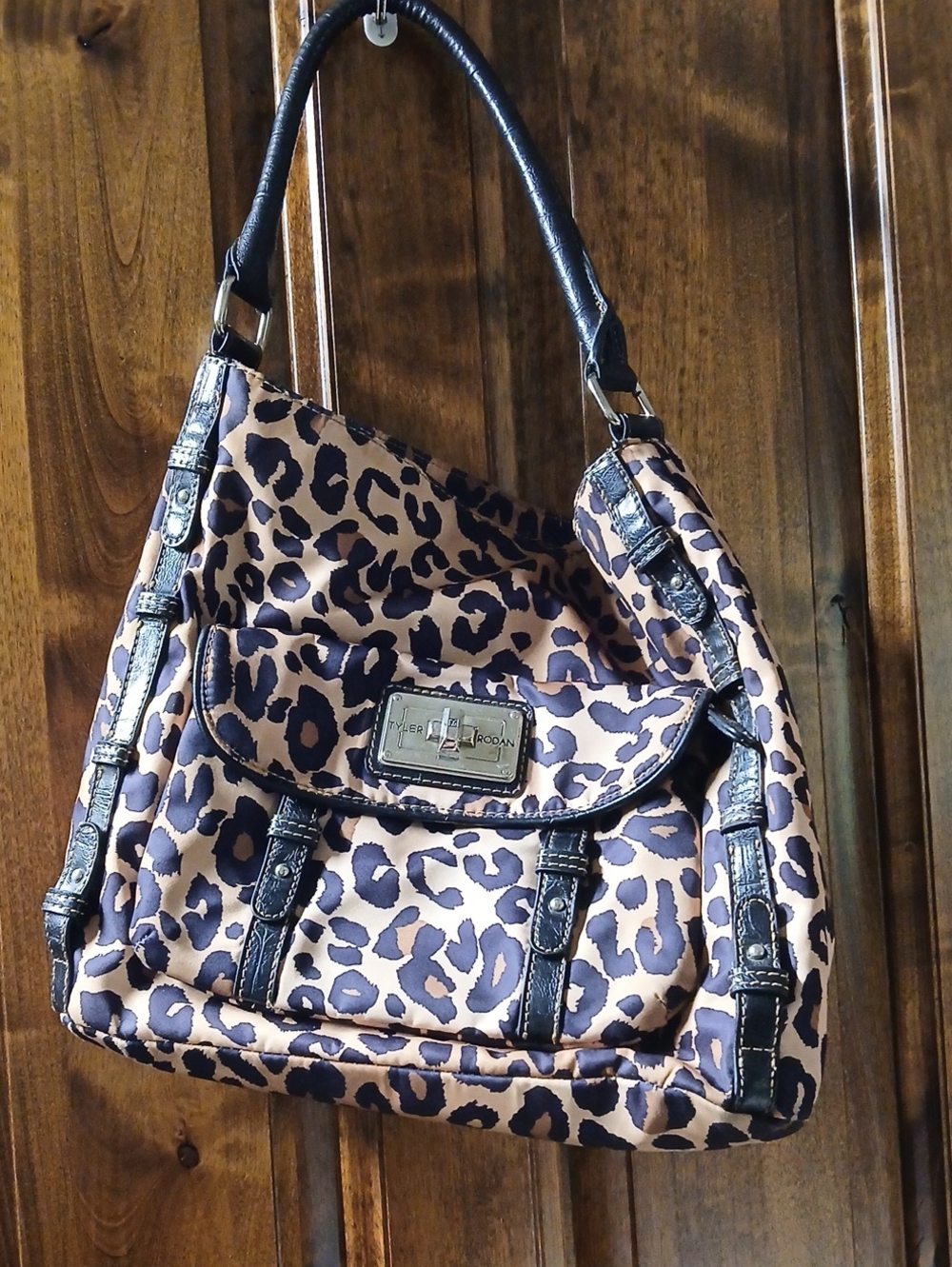 Tyler Rodan Leopard Print Shoulder Bag with Black Trim